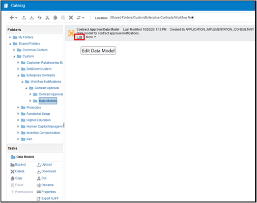 「データ・モデルの編集」ボタンを示すサンプル・スクリーンショット