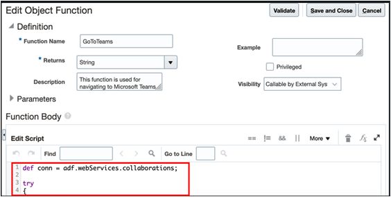 オブジェクト機能の編集UIでスクリプトを編集できる場所を示すスクリーンショット