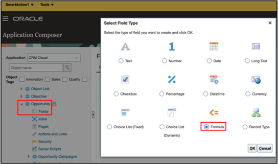 「式」フィールド・タイプにアクセスする場所を示すスクリーンショット