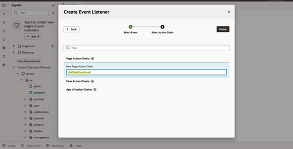 イベント・リスナーの新しいアクション・チェーンを作成しています。