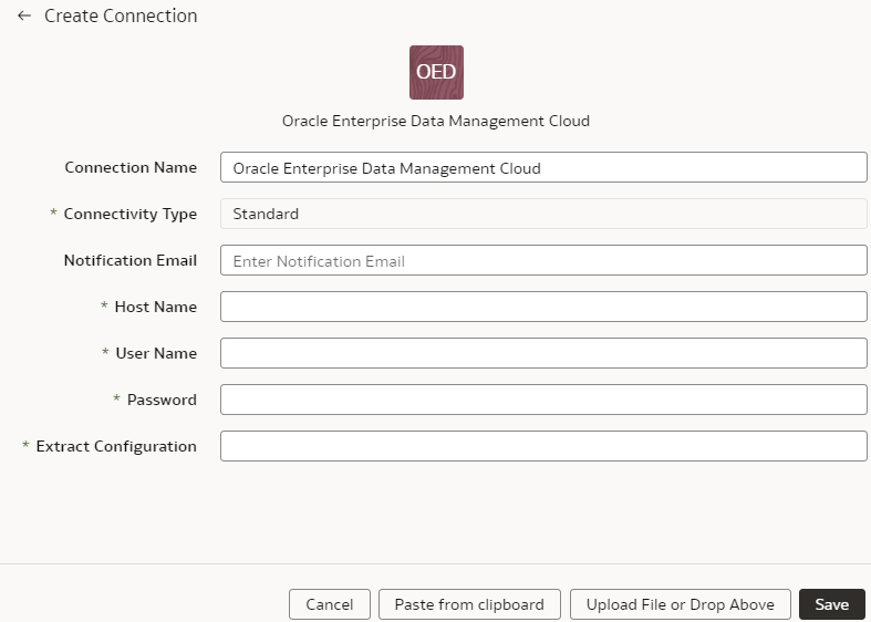 「Oracle Enterprise Data Management Cloudの接続の作成」ダイアログ 「Oracle Enterprise Data Management Cloudの接続の作成」ダイアログ