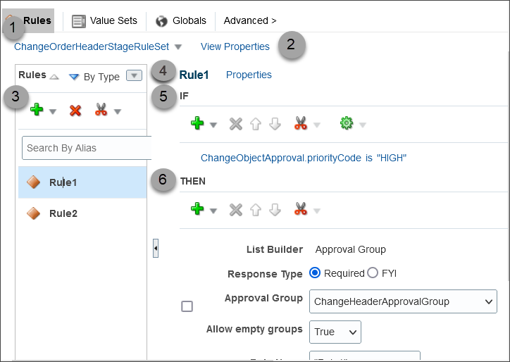 割当先タブのルール・サブタブに表示される内容