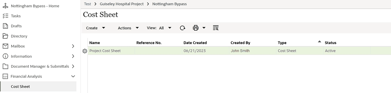 Cost sheet preview image