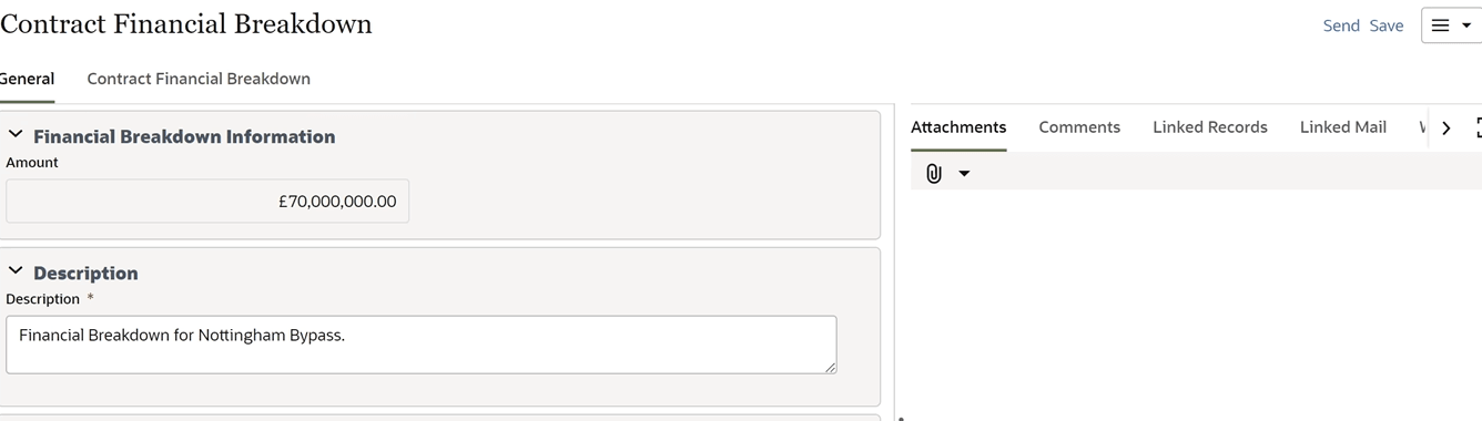 Contract Financial Breakdown with the General tab open image