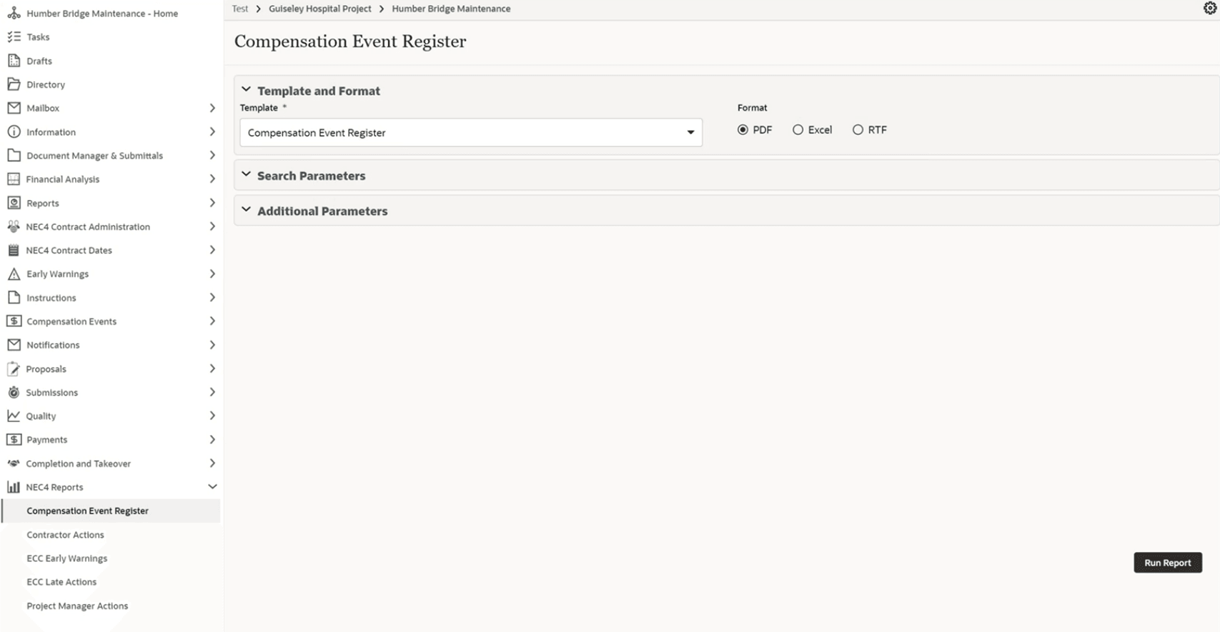Compensation Event Register report image