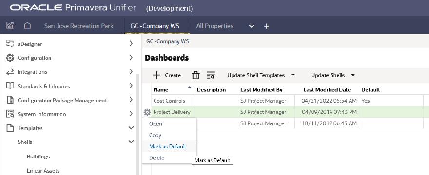 This image displays the default column of the Dashboards log.