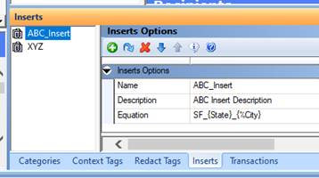 Inserts options dialog