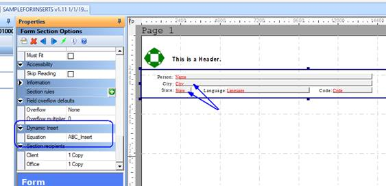 Form Section with dynamic inserts properties