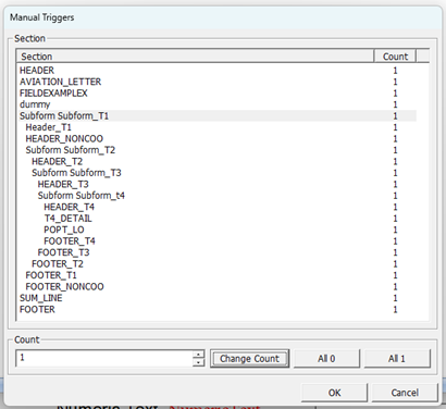Manual Triggers dialog