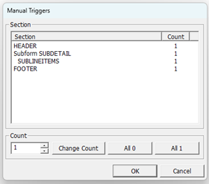 Manual Triggers dialog with Data Entry Check