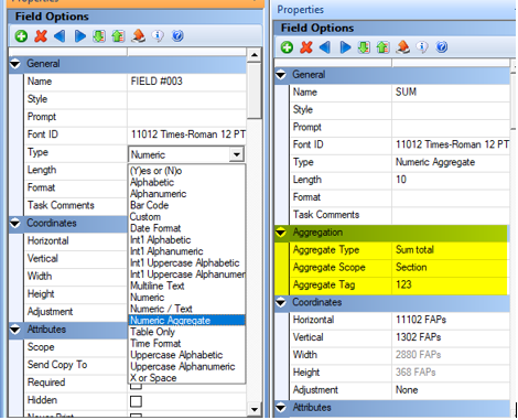 Aggregation section of properties