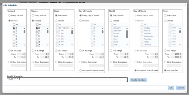 Screenshot of scheduling options
