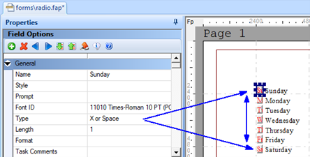 Field Options Dialog, type setting