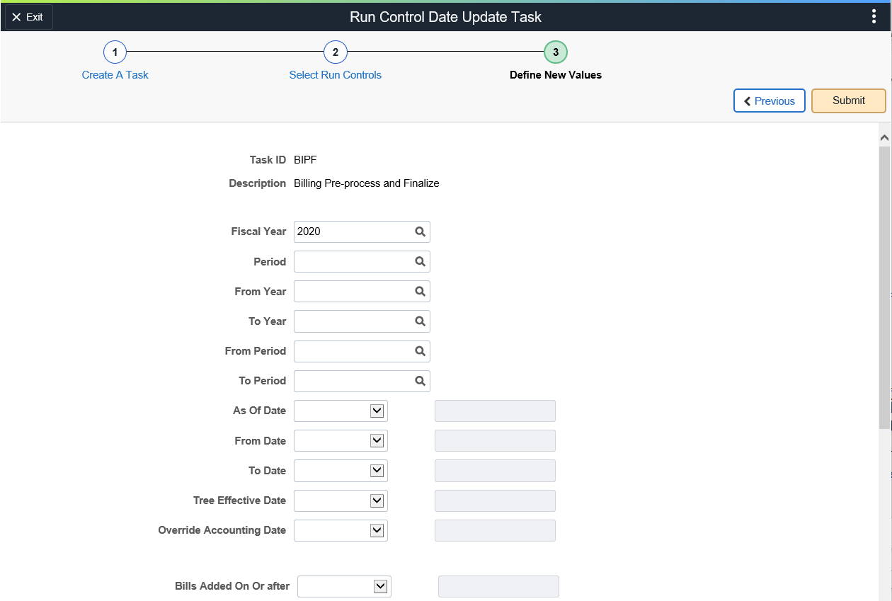 Run Control Update Task - Define