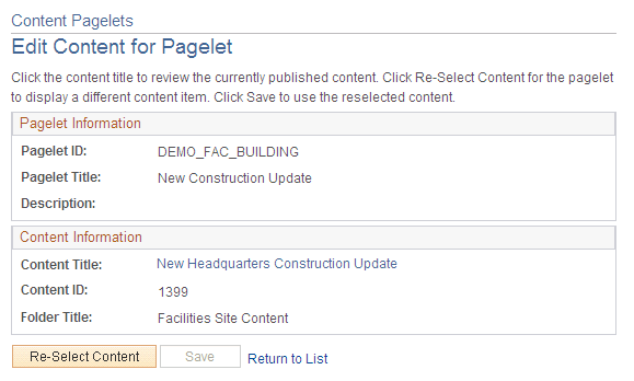 Edit Content for Pagelet page