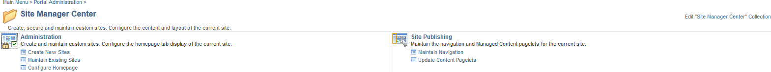 Site Manager Center page