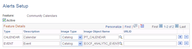 Alerts Setup page