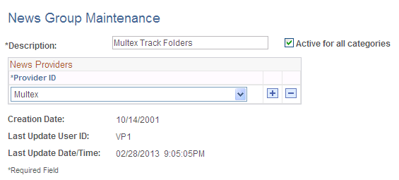 News Group Maintenance page