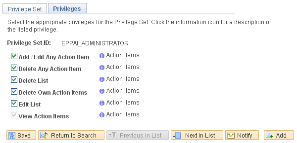 Privileges page