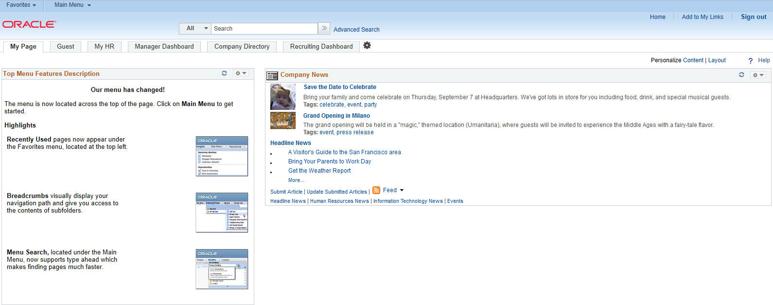 Homepage tabs