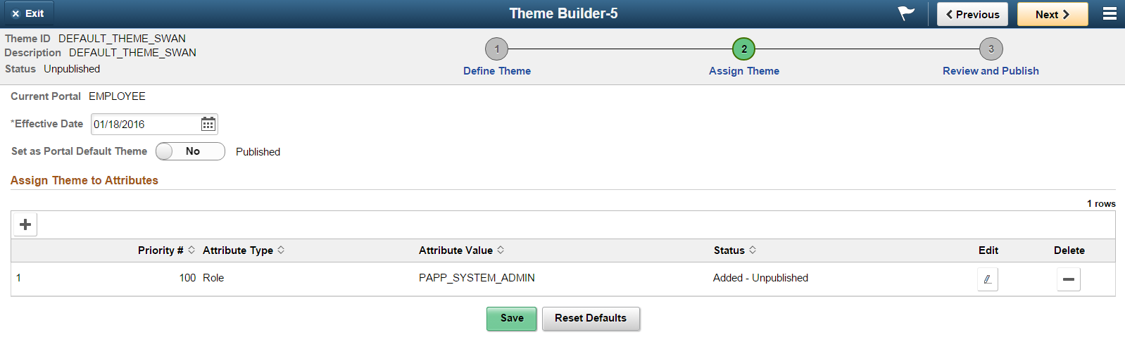 Assign Theme page