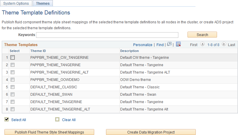 Themes page