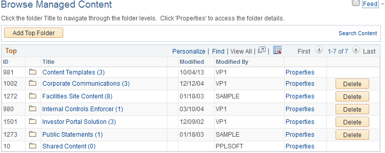 Browse Managed Content Page