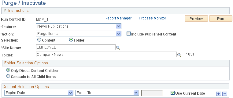 Purge/Inactivate page