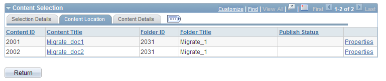Content Migration - Preview Selection page, Content Location tab