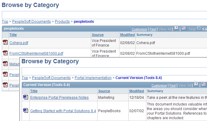 Browse by Category page with an inset of another Browse by Category page