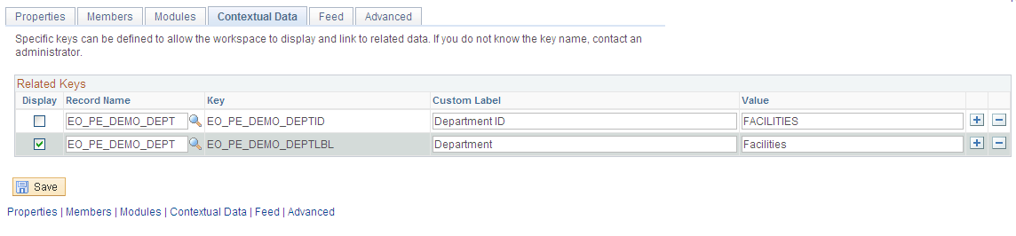 Administration - Contextual Data page