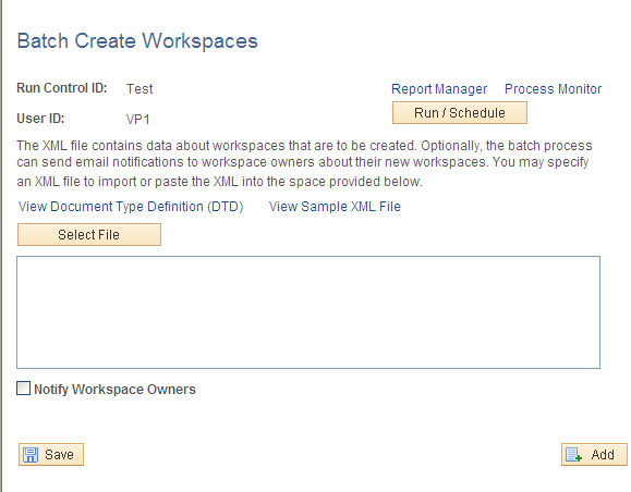 Batch Create Workspaces page