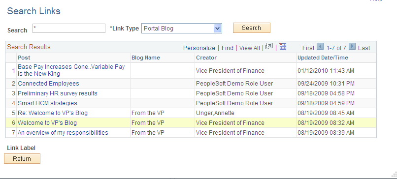 Search Links page