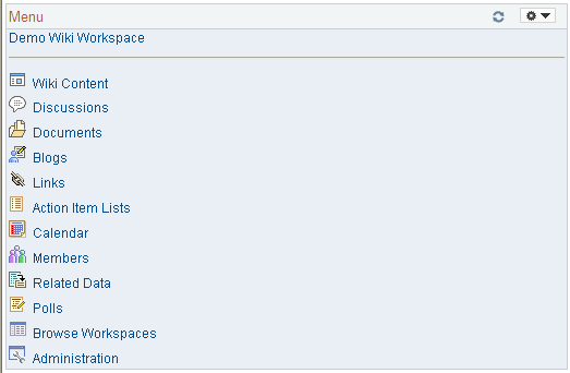 Example of the workspace menu