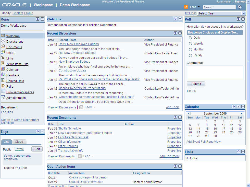 Workspace homepage