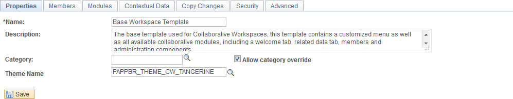 Administration - Properties page (workspace template)