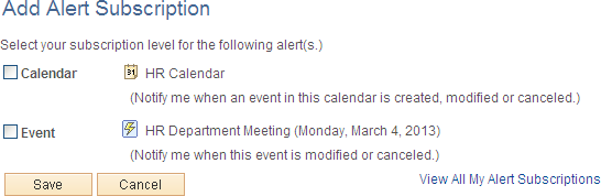 Add Alert Subscription page (event level view)