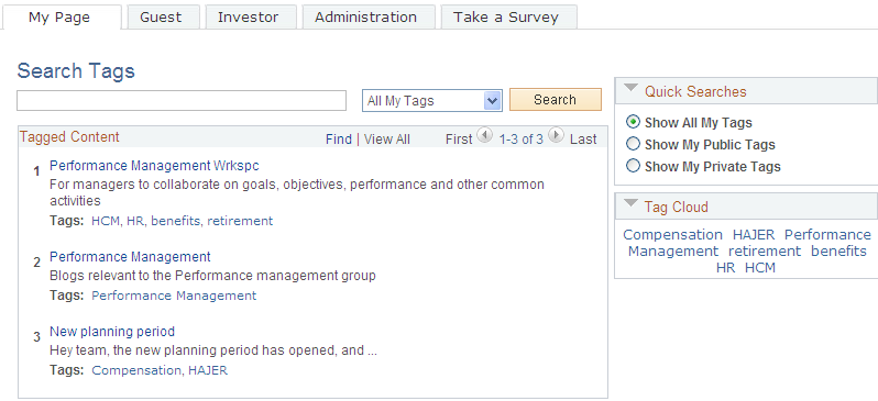 Search Tags page