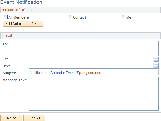 Event Notification page