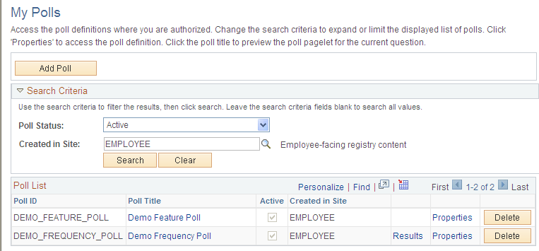 My Polls page