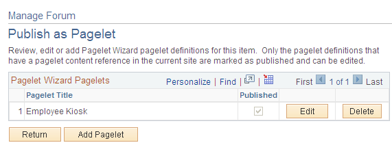 Manage Forum - Publish as Pagelet page