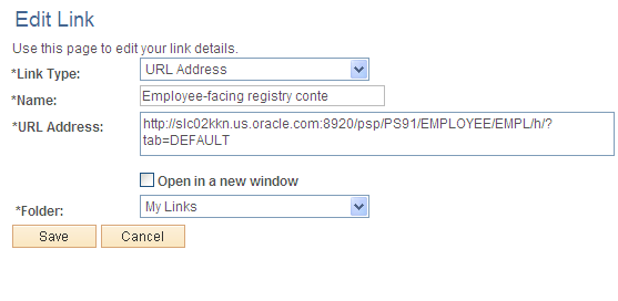 Edit Link page