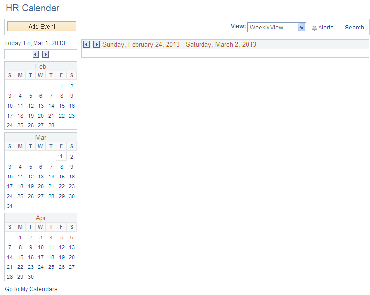 Calendar homepage (weekly view)