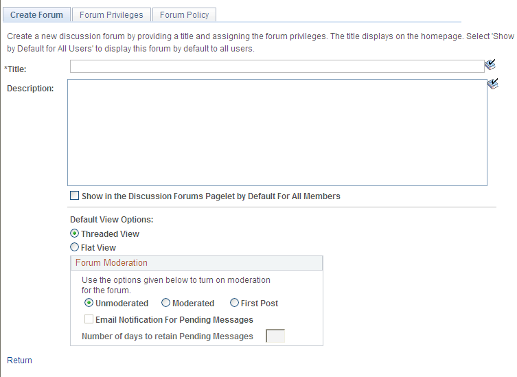 Create Forum page
