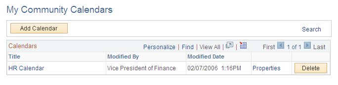 My Community Calendars page