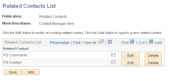 Related Contacts List page