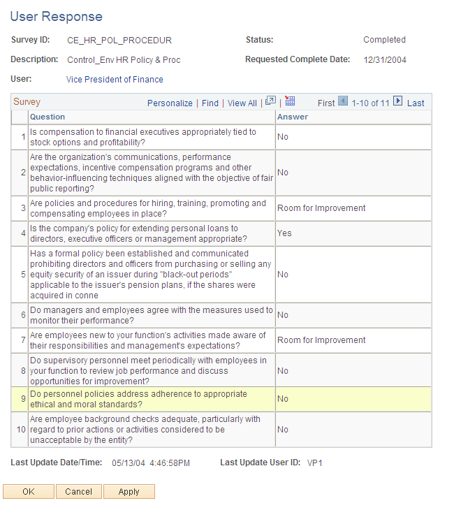 User Response page