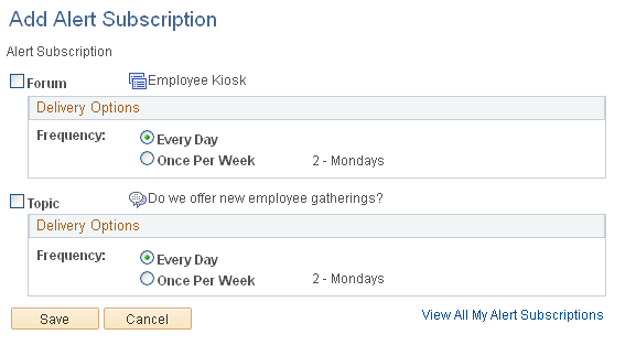 Add Alert Subscription page (topic level view)