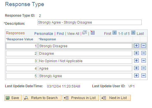 Response Type page