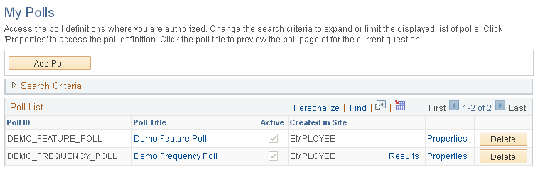 My Polls page